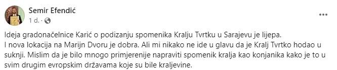 Objava Efendića na Facebooku prije dan - Avaz