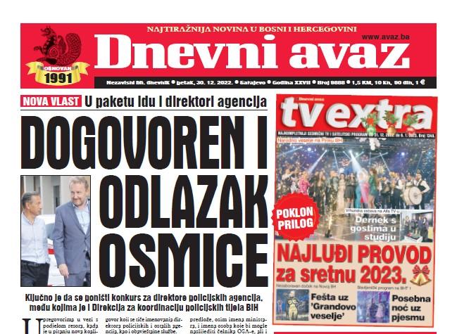 Danas u "Dnevnom avazu" čitajte: Dogovoren i odlazak Osmice