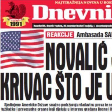 U današnjem "Dnevnom avazu" čitajte jasnu poruku Ambasade SAD: Novalić je jedini krivac što je u zatvoru!