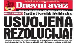 U današnjem "Dnevnom avazu" čitajte: Usvojena Rezolucija! 