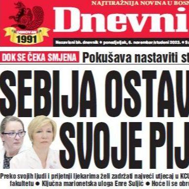 U današnjem "Dnevnom avazu" čitajte: Sebija ostavlja svoje pijune