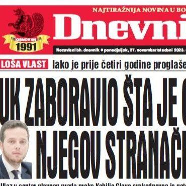 U današnjem "Dnevnom avazu" čitajte: Uk zaboravio šta je obećao njegov stranački šef?!