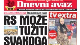 U današnjem "Dnevnom avazu" čitajte: RS može tužiti svakoga