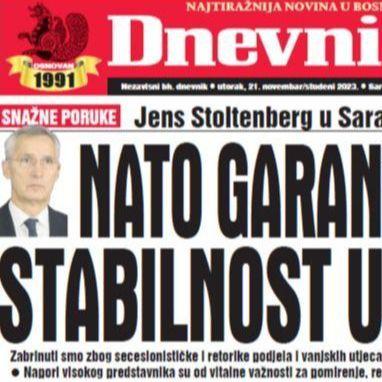 U današnjem "Dnevnom avazu" čitajte: NATO garantira stabilnost u BiH