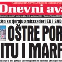 U dvobroju "Dnevnog avaza" čitajte: Oštre poruke Šmitu i Marfiju