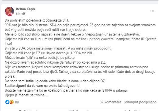 Facebook status Belme Kapo - Avaz