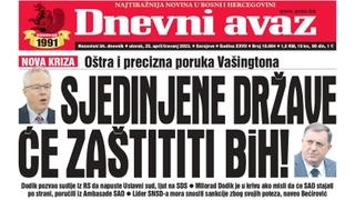 Danas u "Dnevnom avazu" čitajte: Sjedinjene Države će zaštititi BiH!