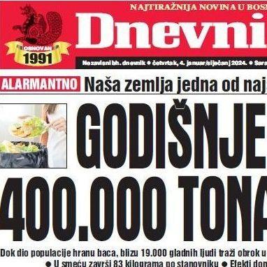 Danas u "Dnevnom avazu" čitajte: Godišnje bacimo 400.000 tona hrane!