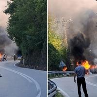 Video / Drama kod Jablanice: Zapalio se kombi u vožnji, vatrogasci se bore s vatrom