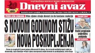 U današnjem "Dnevnom avazu" čitajte: S Novom godinom stižu nova poskupljenja