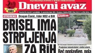 U današnjem "Dnevnom avazu" čitajte: Brisel ima strpljenja za BiH