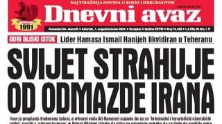 U današnjem "Dnevnom avazu" čitajte: Svijet strahuje od odmazde Irana