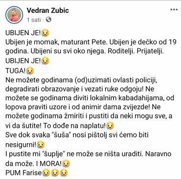 Objava Zubića na Facebooku - Avaz