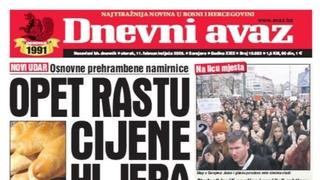 U današnjem "Dnevnom avazu" čitajte o novom udaru na osnovne prehrambene namirnice: Opet rastu cijene hljeba