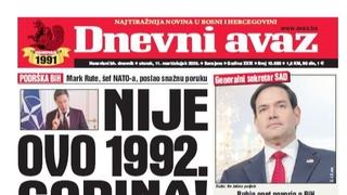 U današnjem "Dnevnom avazu" čitajte o snažnoj poruci šefa NATO-a Marka Rutea: Nije ovo 1992. godina! 