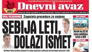 U današnjem izdanju "Dnevnog avaza" čitajte: Sebija leti, dolazi Ismet