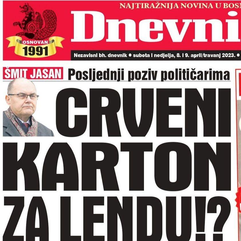 U dvobroju "Dnevnog avaza" čitajte: Crveni karton za Lendu!?