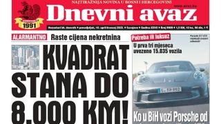 Danas u "Dnevnom avazu" čitajte: Kvadrat stana do 8.000 KM!