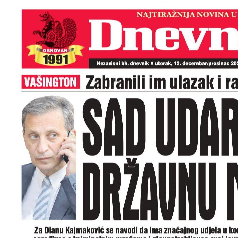 U današnjem "Dnevnom avazu" čitajte: SAD udarile na državnu mafiju