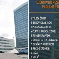 Cjenovnik hrane u restoranu Parlamenta BiH: Najskuplji grašak s piletinom, 4 KM!