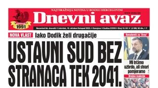 Danas u "Dnevnom avazu" čitajte: Ustavni sud bez stranaca tek 2041.