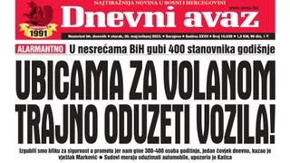 Danas u "Dnevnom avazu" čitajte: Ubicama za volanom trajno oduzeti vozila!