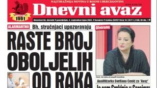 U današnjem "Dnevnom avazu" čitajte: Raste broj oboljelih od raka