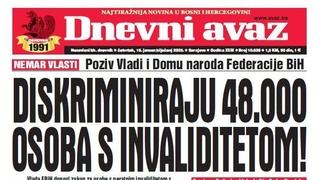 U današnjem "Dnevnom avazu" čitajte o diskriminaciji 48.000 osoba s invaliditetom