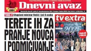 U današnjem "Dnevnom avazu" čitajte o hapšenju ministra Nešića i još šest osoba