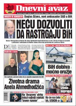 Naslovnica današnjeg "Dnevnog avaza" - Avaz