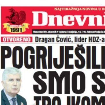 U dvobroju "Dnevnog avaza" čitajte zbog čega Dragan Čović kaže da su pogriješili s Trojkom