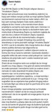 Objava Hadžića na Facebooku - Avaz