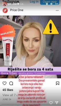 Objavila na Instagramu - Avaz