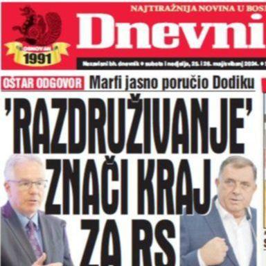 U dvobroju "Dnevnog avaza" čitajte: "Razdruživanje" znači kraj za RS