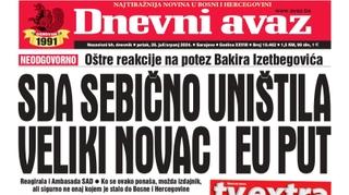 U današnjem "Dnevnom avazu" čitajte: SDA sebično uništila veliki novac i EU put