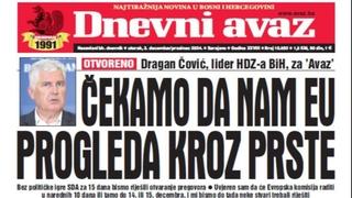 U današnjem "Dnevnom avazu" čitajte: Čekamo da nam EU progleda kroz prste