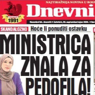 U današnjem "Dnevnom avazu" čitajte o skandalu Naide Hota-Muminović: Ministrica znala za pedofila!