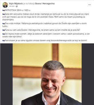 Facebook status Vojina Mijatovića - Avaz