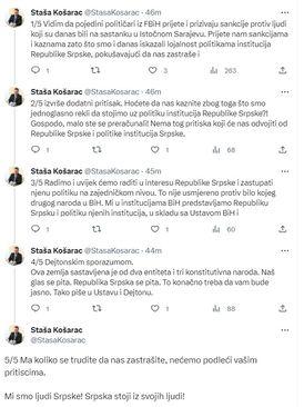 Twitter objava Staše Košarca - Avaz