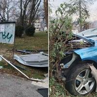 Automobilom izvalili autobusko stajlište u Tuzli, pa završili u žbunu: Dvije osobe povrijeđene