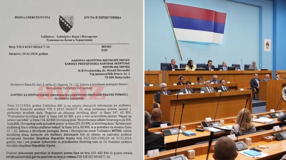 Objavljujemo akt kojim Tužilaštvo BiH od NSRS traži informacije o sjednici: Sumnja se na rušenje ustavnog poretka BiH