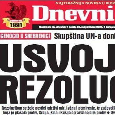 U današnjem "Dnevnom avazu" čitajte: Usvojena Rezolucija! 