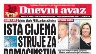 U današnjem "Dnevnom avazu" čitajte: Ista cijena struje za domaćinstva