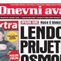 Danas u "Dnevnom avazu" čitajte: Lendo prijeti osmorci