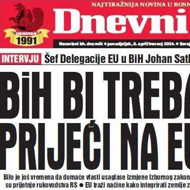 U današnjem "Dnevnom avazu" čitajte: BiH bi trebala prijeći na Euro