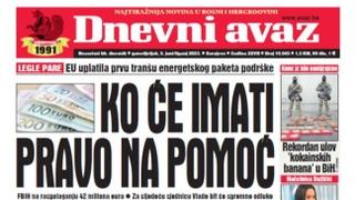 Danas u "Dnevnom avazu" čitajte: Ko će imati pravo na pomoć