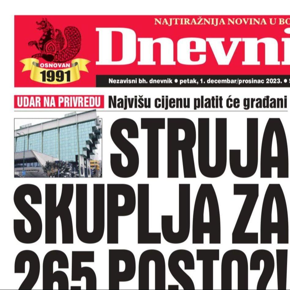 U današnjem broju "Dnevnog avaza" čitajte: Struja skuplja za 265 posto?!