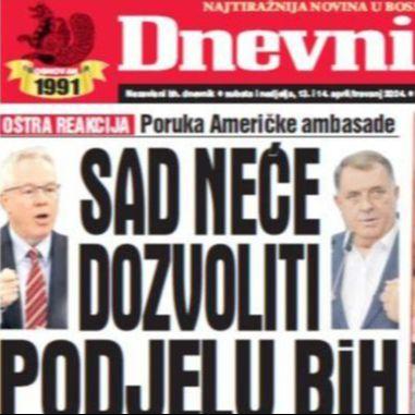 U dvobroju "Dnevnog avaza" čitajte: SAD neće dozvoliti podjelu BiH