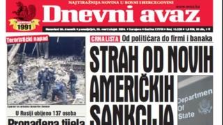 U današnjem "Dnevnom avazu" čitajte: Strah od novih američkih sankcija