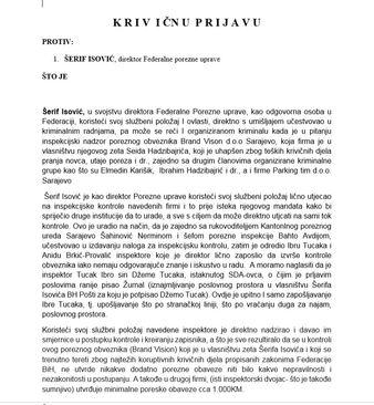 Faksimil krivične prijave - Avaz